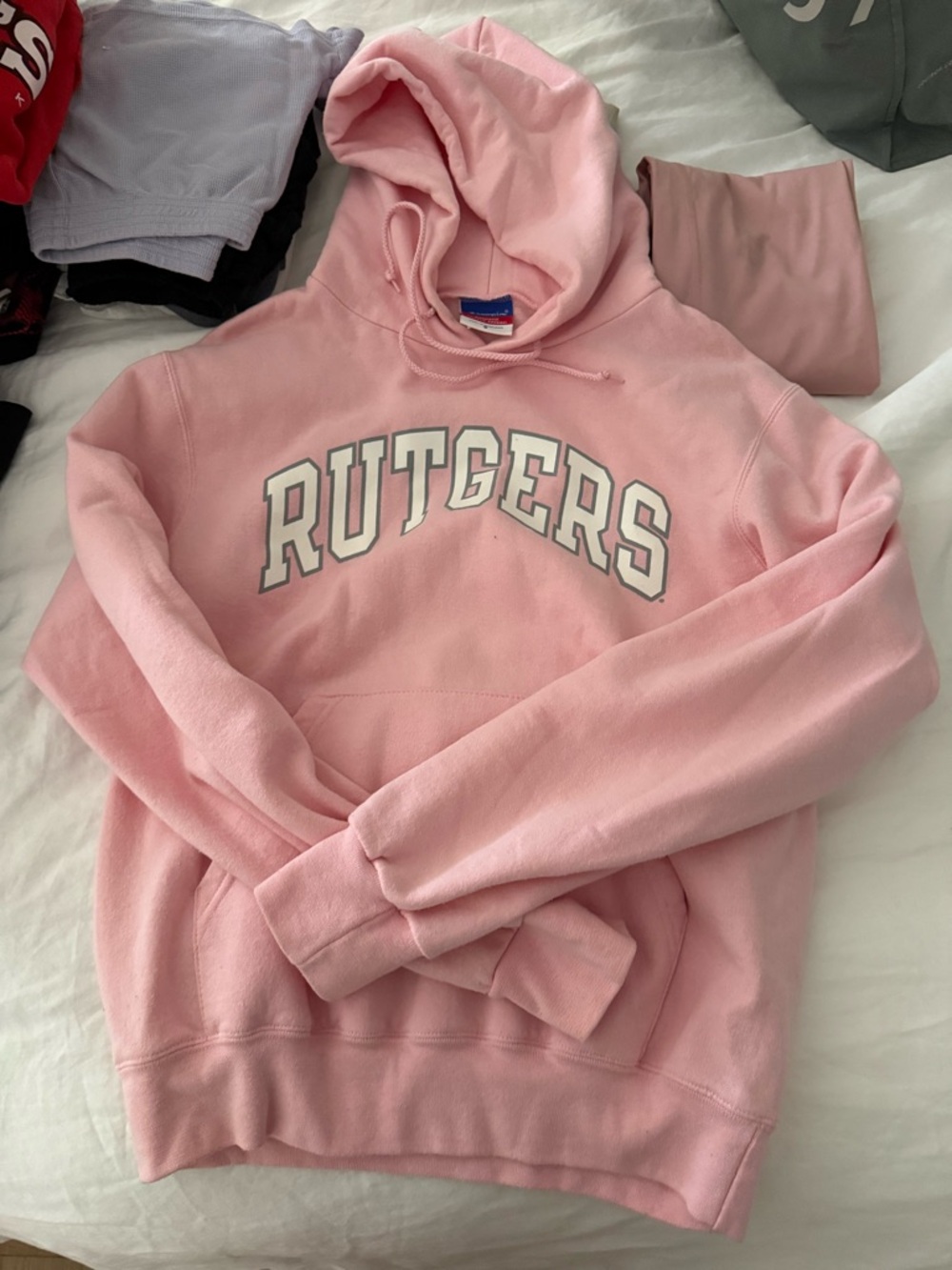 Champion Pink Drawstring Hoodie with Center Tag